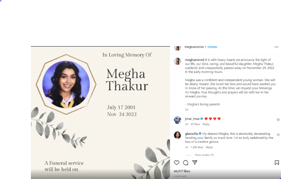 Tik Tok Star Megha Thakur Dies: कनाडा में भारतीय मूल की टिकटॉकर मेघा ...