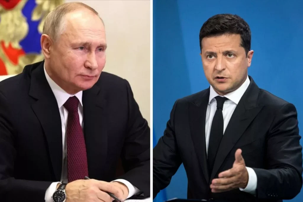 Volodymyr Zelenskyy and Vladimir Putin