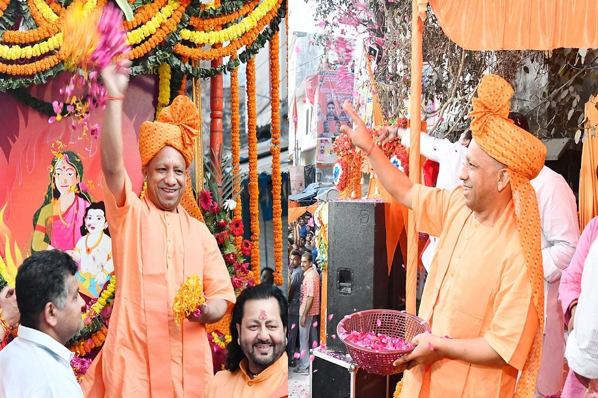 Gorakhpur: होलिका दहन समारोह में CM योगी ने खेली श्रद्धालुओं के साथ फूलों की होली, बोले- किसी के ऊपर जबरन न डालें रंग