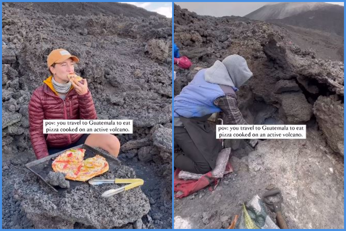 OMG! ज्वालामुखी की आंच पर महिला ने बनाया पिज्जा, वहीं बैठकर खाया भी, वीडियो हो रहा वायरल