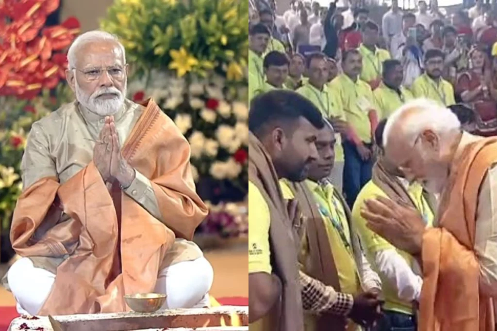 PM Modi ने दिल्ली के प्रगति मैदान में IECC कॉम्प्लेक्स के लिए लोकार्पण पूजा की.