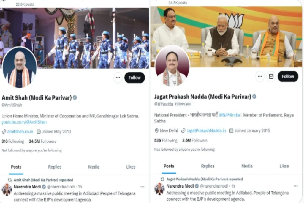 JP Nadda Amit Shah wrote Modi ka pariwar on X