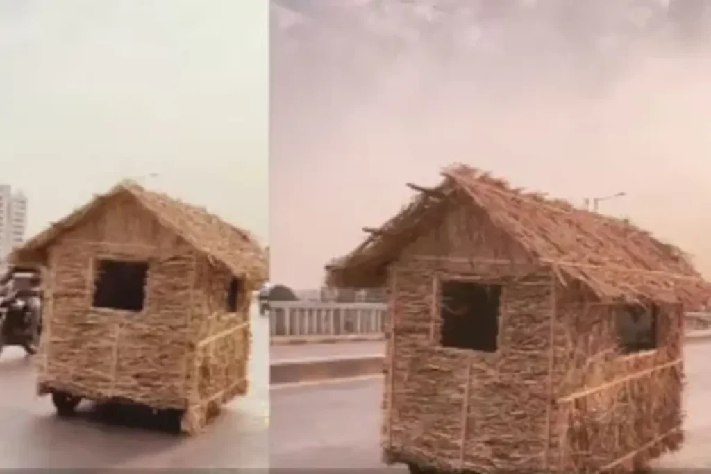 hut running on the road