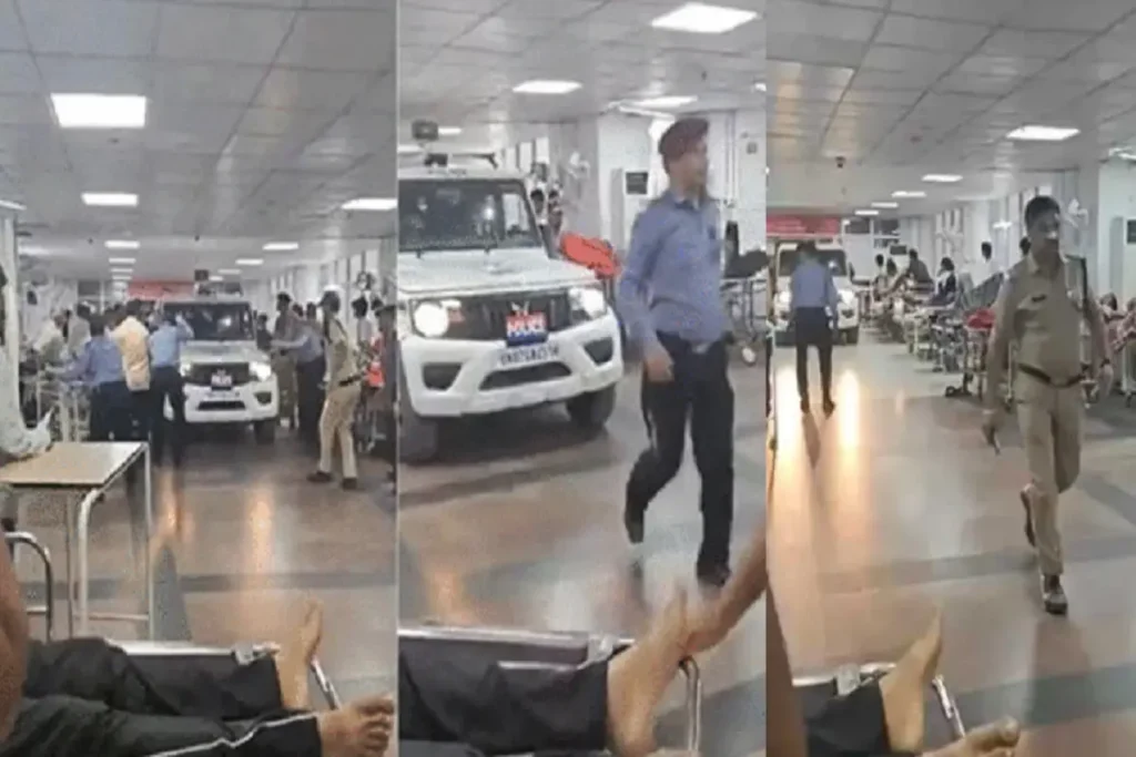AIIMS emergency ward Police entered with Vehicle c