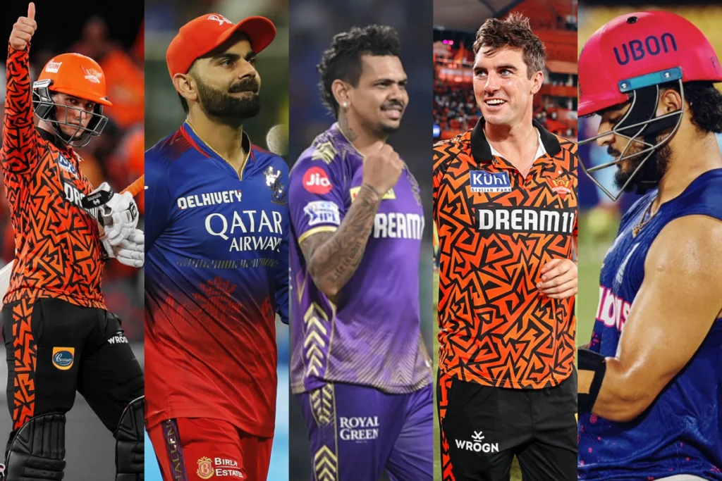 Abhishek Sharma, Virat Kohli, Sunil Naren, Pat Cummins, Riyan Parag