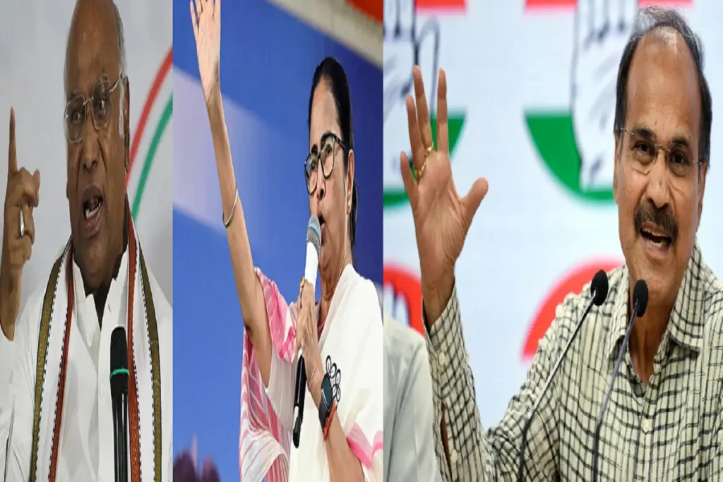 Mallikarjun Kharge, Mamata banerjee,Adhir Ranjan