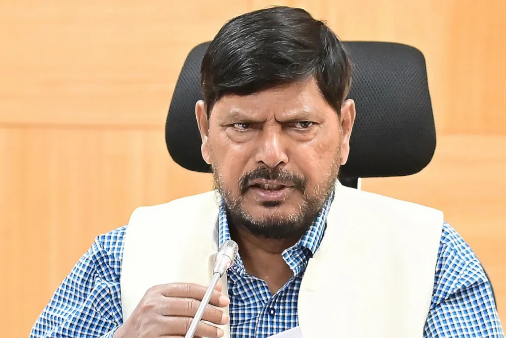 Bengaluru: Minister of State for Social Justice and Empowerment of India, Athawale Ramdas Bandu addresses a press conference in Bengaluru ,Saturday, Feb 17, 2024.(IANS)