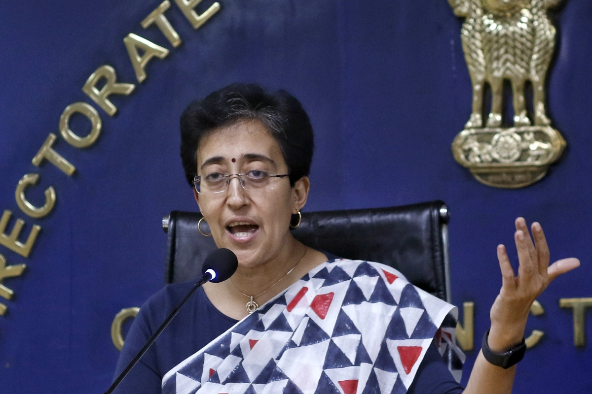 New Delhi: Delhi Minister Atishi Marlena addresses a press conference in New Delhi on Friday August 02, 2024.(Photo: IANS/Wasim Sarvar)