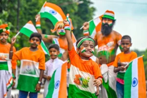 Title : Bhubaneswar: Artist of "Bande Mataram" perform a street play on the eve of the 78th Independence Day