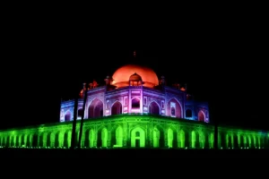 Humayun Tomb illuminated on the eve of 78th of independence Day in New Delhi on Wednesday August 14, 2024.(IANS/ Wasim Sarvar) 