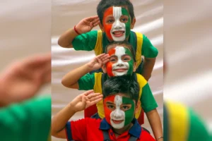 Meerut : Children paint their face in the colors of the Indian national flag on the eve of 78th Independence Day in Meerut on Wednesday, August 14, 2024.(IANS)