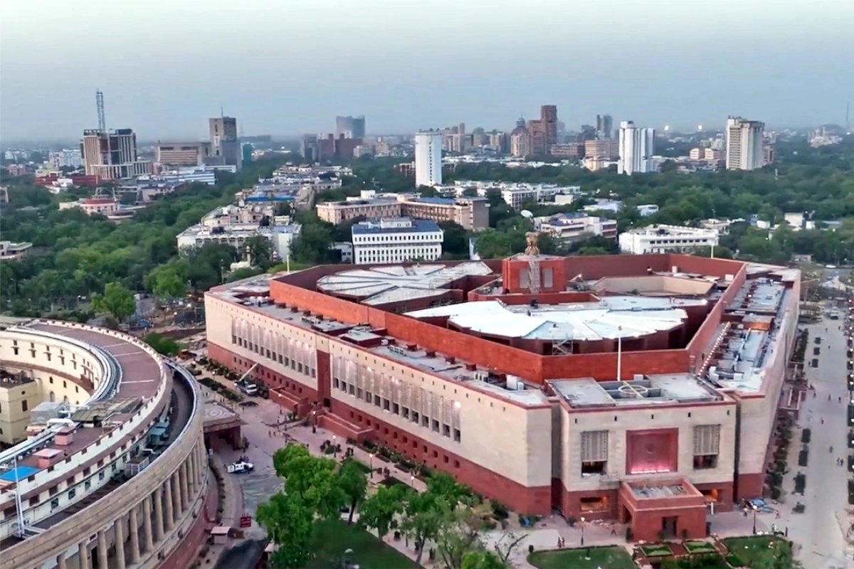 New Delhi: A view of the New Parliament building, that will be inaugurated by Prime Minister Narendra Modi on May 28, in New Delhi, Friday, May 26, 2023. (Photo:IANS/Twitter)