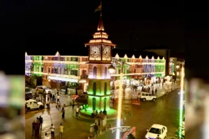 Clock tower (Ghanta Ghar) illuminated on the eve of 78th of independence Day in Srinagar on Wednesday August 14, 2024.(IANS/Nisar Malik) 