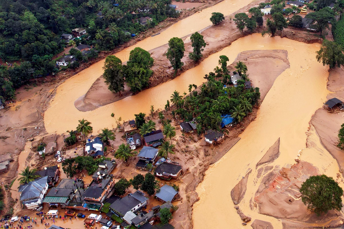 Wayanad: An ariel view of massive landslide occurs due to heavy rainfall in Wayanad district of Kerela on Wednesday July 31, 2024. (Photos: IANS/Arun Chandra Bose)