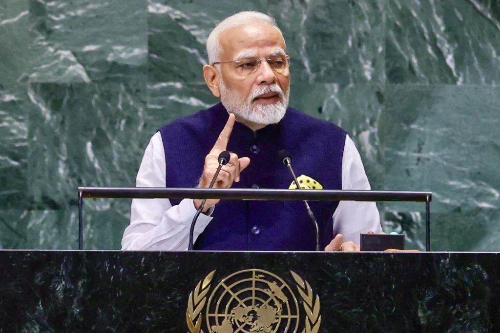 Caption: New York: Prime Minister Narendra Modi addresses the ‘Summit of the Future’ at the United Nations General Assembly in New York on Monday, September 23, 2024. (IANS)