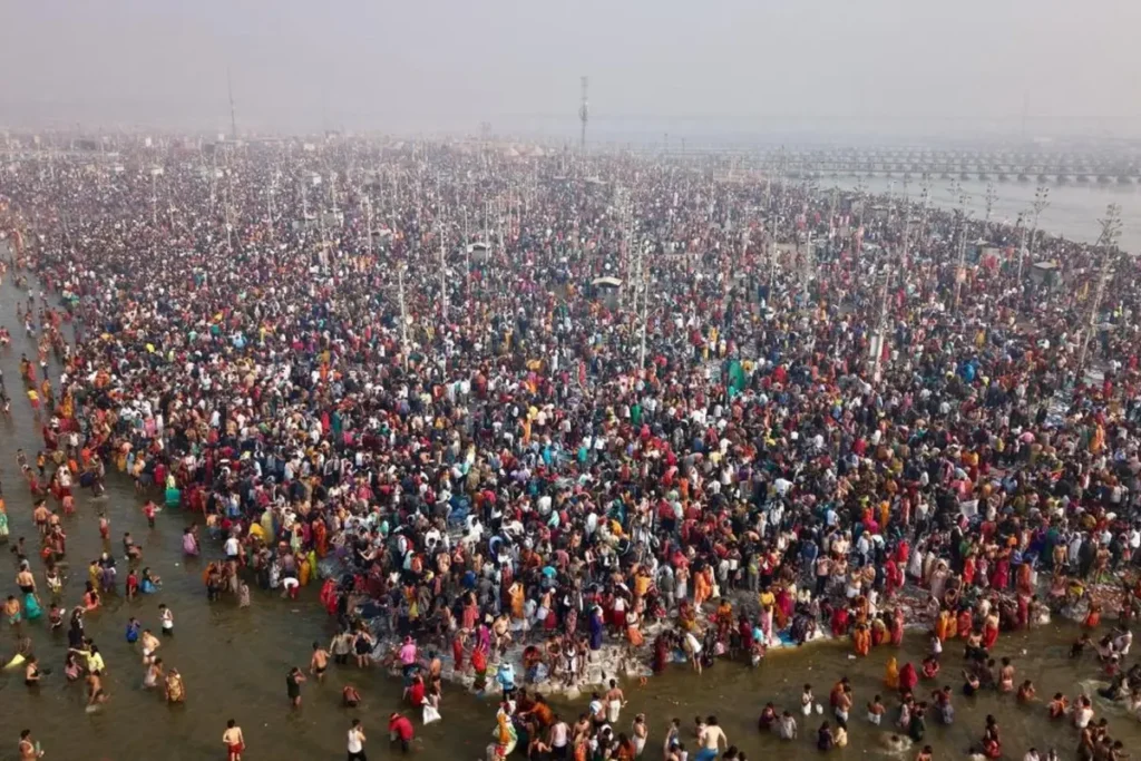 Crowd of devotees from India and abroad gathered at Triveni Sangam