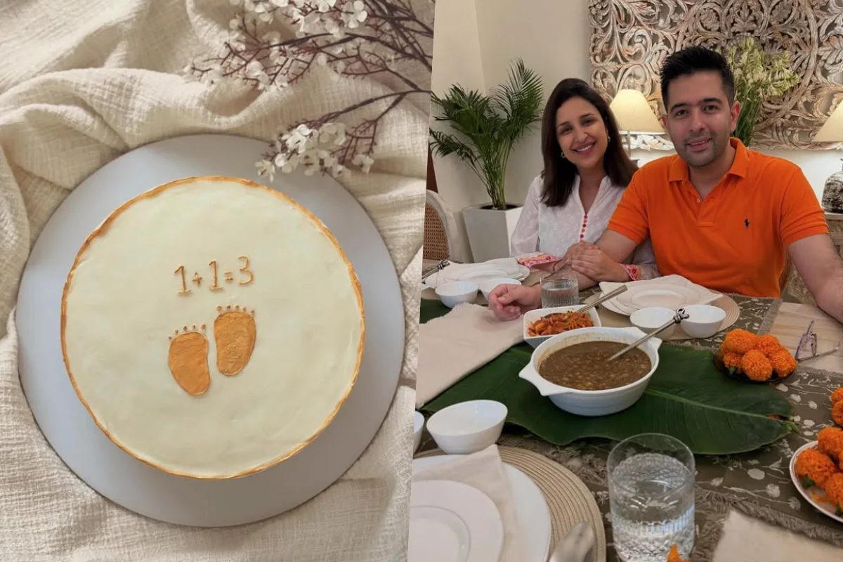 परीणिति और राघव ने इंस्टाग्राम पर एक क्रिएटिव पोस्ट शेयर किया, जिसमें एक नन्हें पैरों की तस्वीर के साथ लिखा था  1+1 = 3. इसके साथ ही एक वीडियो भी शेयर किया गया जिसमें यह कपल हाथों में हाथ डाले टहलते नज़र आ रहा है. इस पोस्ट के साथ उन्होंने कैप्शन लिखा कि हमारा छोटा-सा ब्रह्मांड रास्ते में है.
