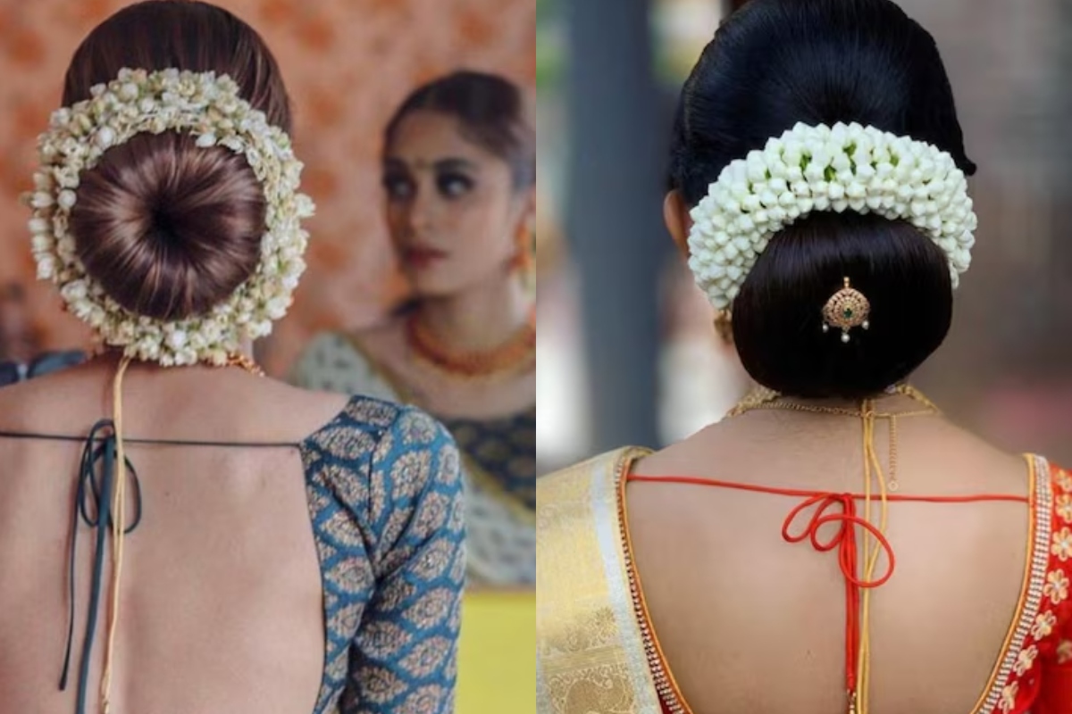 डोनट बन बनाना आसान है और यह बहुत साफ-सुथरा यानी एलीगेंट लुक देता है. बालों को पोनी-टेल बनाकर डोनट स्पंज के ऊपर लपेटें और नेटकृष्‍ट फिनिश दें. साड़ी के साथ यह स्टाइल ऑफिस-फंक्शन से लेकर शाम की पार्टी तक सब जगह जंचेगा. फोटो में डोनट की गोल शेप और साड़ी के कॉलर/नेकलाइन का कॉम्बिनेशन दिखाइए — इससे लुक और भी सिंपल मगर ग्रेसफुल लगेगा. 