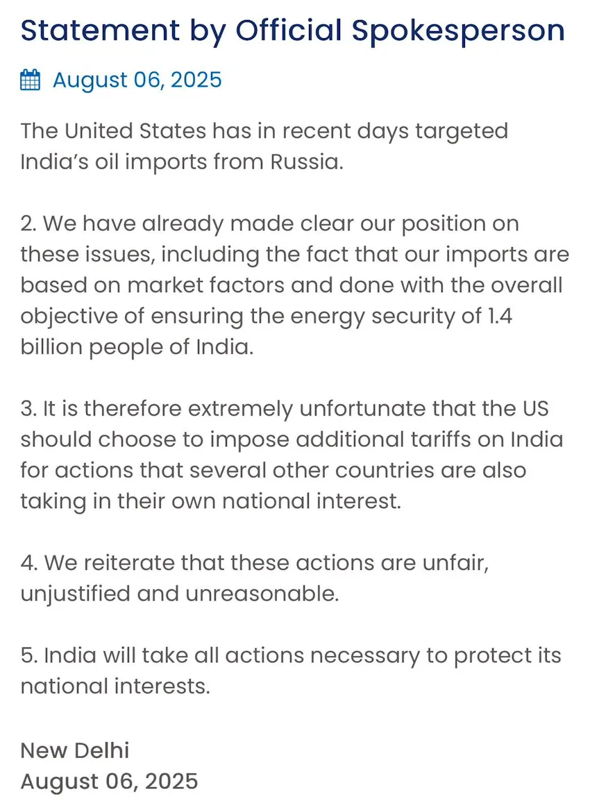 india response to trump tariffs