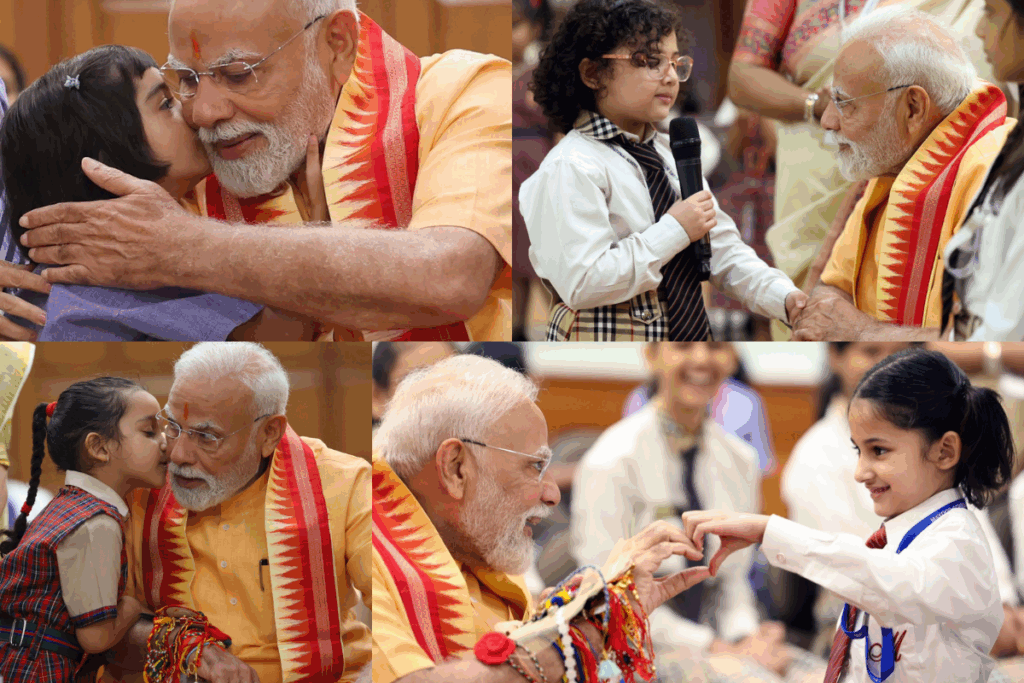 PM Modi: पीएम मोदी ने अपने आवास पर मनाया रक्षा बंधन का त्योहार, स्कूली छात्राओं से बंधवाई राखी, सामने आईं तस्वीरें - भारत एक्सप्रेस