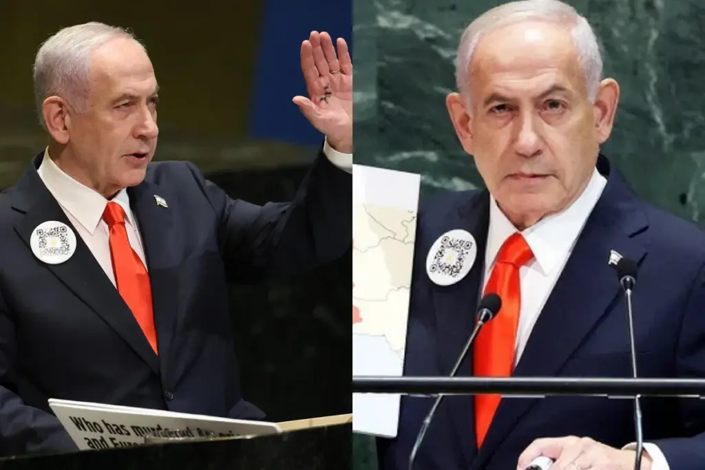 Netanyahu QR Code in UN, Netanyahu Speech, UN Assembly