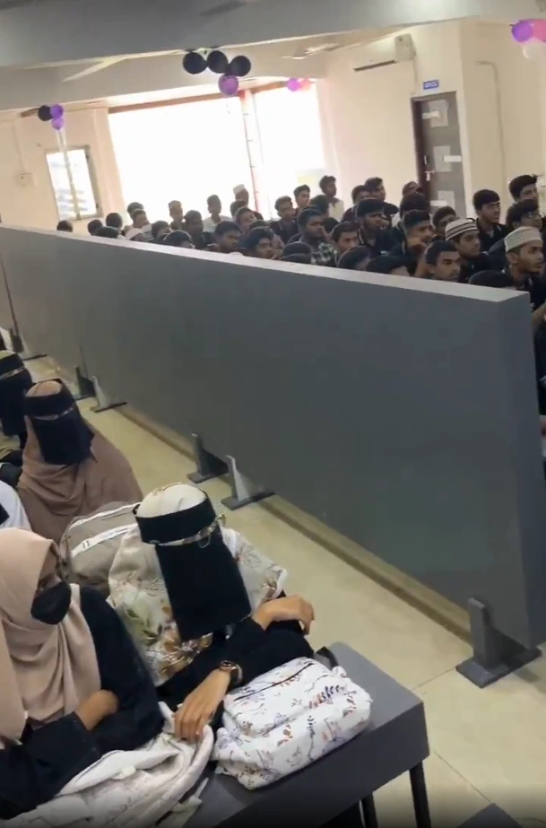 Burqa-clad girls separated from male students
