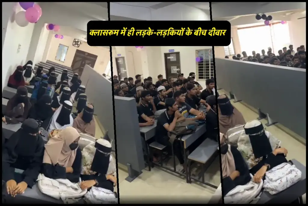 Burqa-clad girls separated from male students by partition wall
