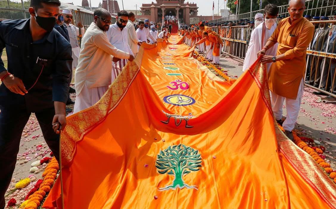 Ayodhya Ram Mandir 20 Foot Dharma Dhwaj First Look Sun Om Symbol Unveiled Ahead of Grand Hoisting Ceremony