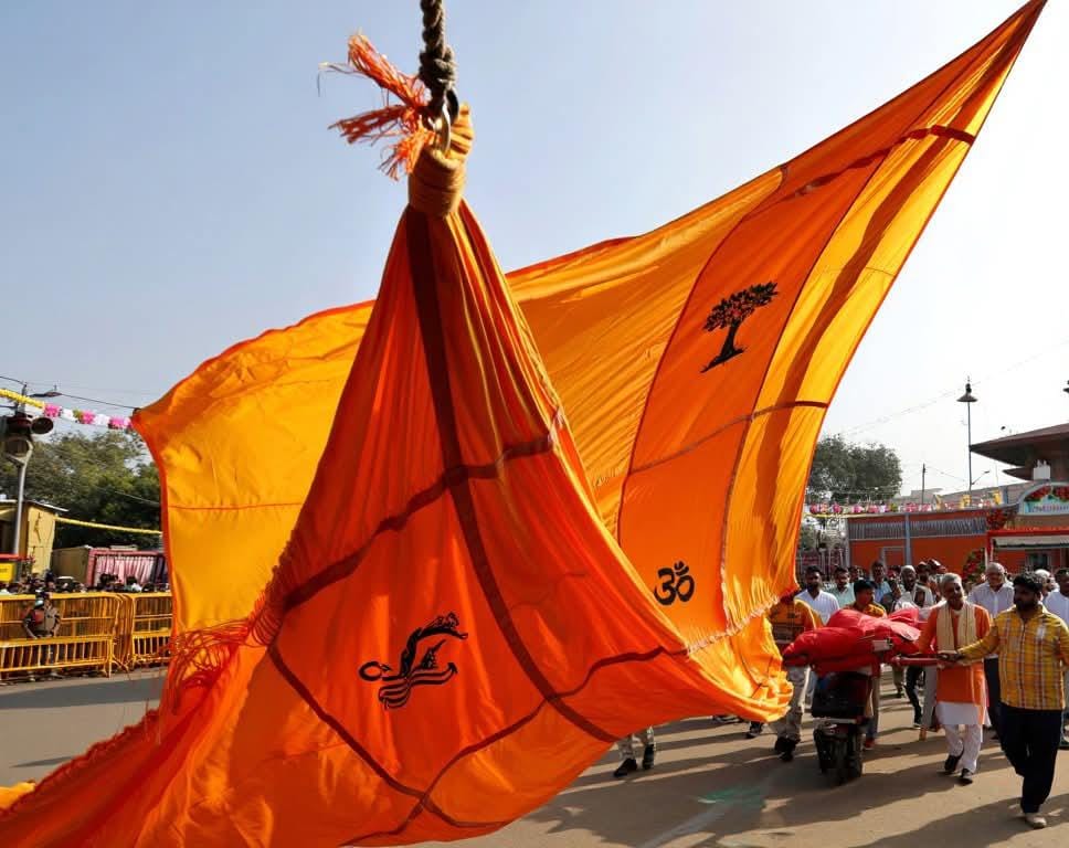 Ayodhya Ram Mandir 20 Foot Dharma Dhwaj First Look Sun Om Symbol Unveiled Ahead of Grand Hoisting Ceremony