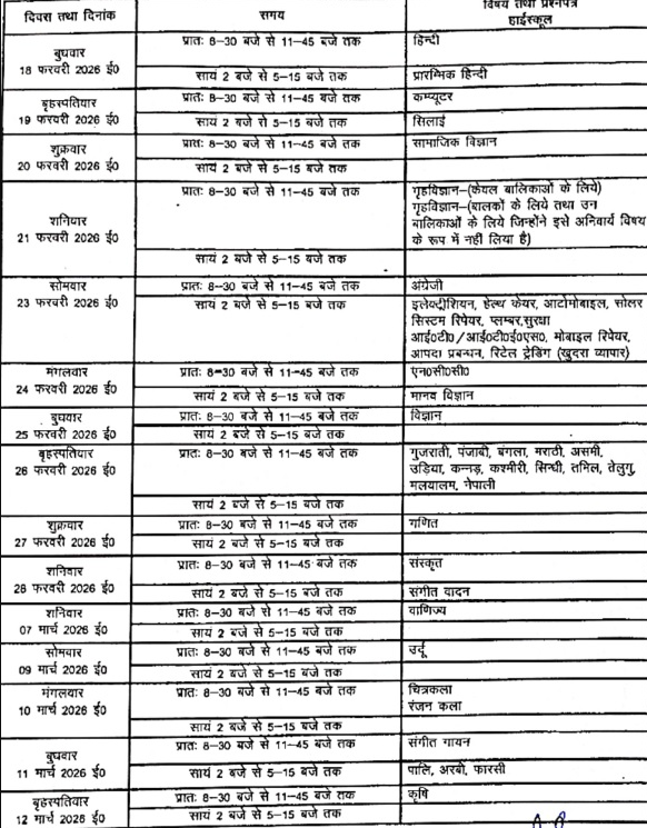 class 10 datesheet