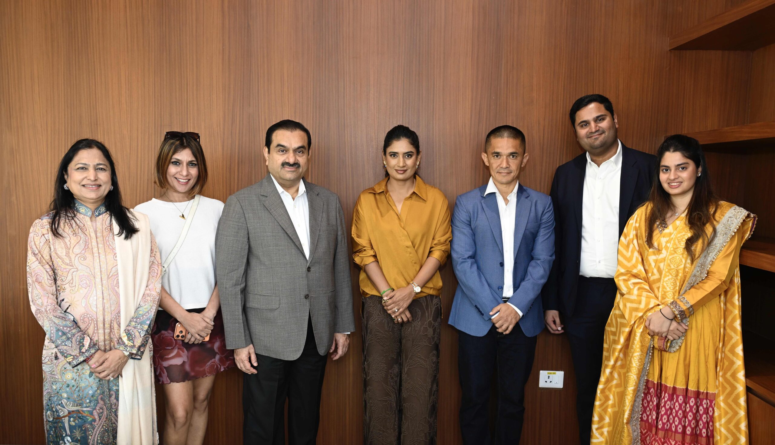 Gautam Adani and family with Mithali Raj and Sunil Chhetri at NMIA
