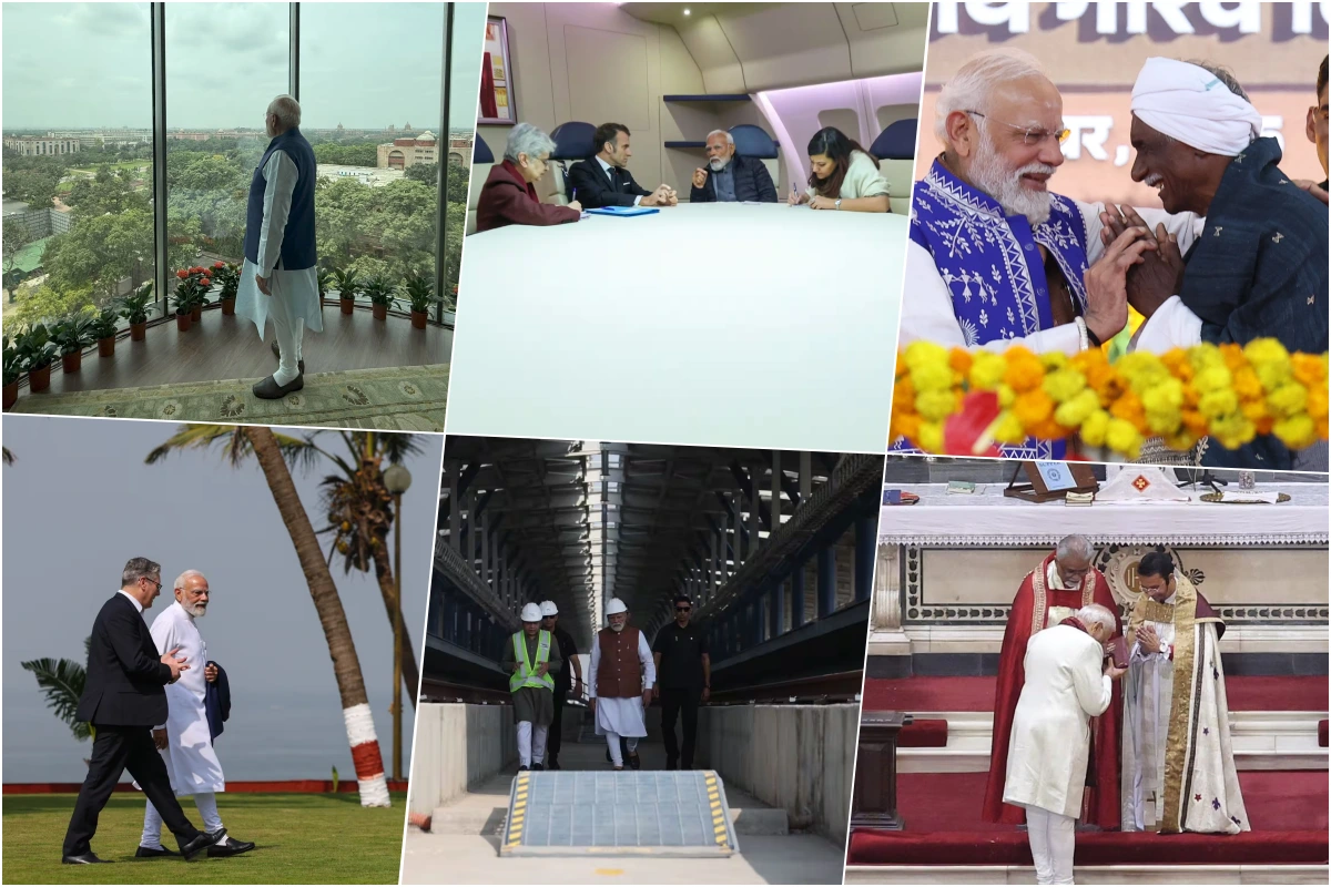 नई दिल्ली में कर्तव्य भवन से दिल्ली स्काईलाइन देखते हुए पीएम मोदी (PM Modi). फ्रांस के राष्ट्रपति इमैनुएल मैक्रों के साथ मार्सिले जाते समय बातचीत करते हुए पीएम मोदी ने द्विपक्षीय संबंधों को मजबूत किया. गुजरात के डेडियापाड़ा में भगवान बिरसा मुंडा जी के परिवार से मिलते हुए पीएम मोदी ने आदिवासी समुदाय के प्रति सम्मान दिखाया. मुंबई में ब्रिटेन के प्रधानमंत्री कीयर स्टार्मर के साथ पीएम मोदी ने वैश्विक मुद्दों पर चर्चा की. गुजरात के सूरत में बुलेट ट्रेन स्टेशन का निरीक्षण करते हुए पीएम मोदी. पीएम मोदी (PM Modi) दिल्ली में क्रिसमस के अवसर पर सुबह की प्रार्थना सभा में शामिल होते हुए.