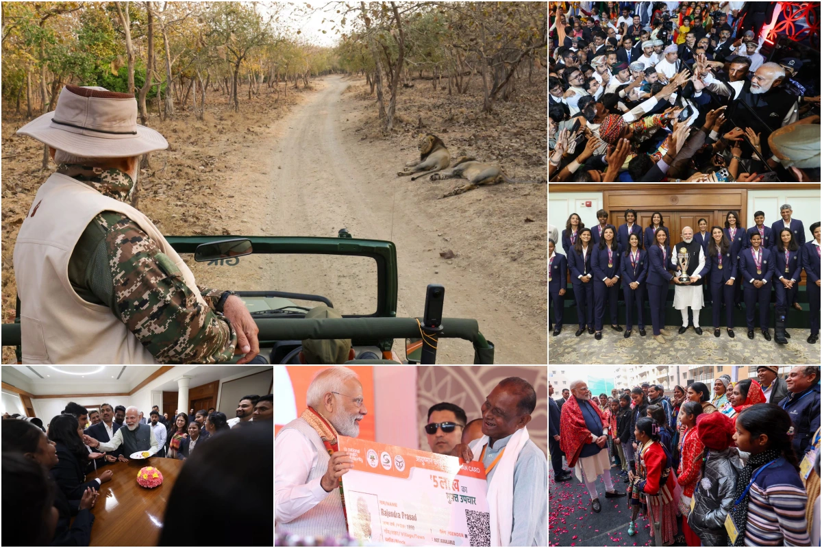 गुजरात के गिर राष्ट्रीय उद्यान में विश्व वन्यजीव दिवस पर पीएम मोदी (PM Modi) ने पर्यावरण संरक्षण के प्रति अपनी प्रतिबद्धता जाहिर की. मस्कट, ओमान में उत्साहित भीड़ का अभिवादन करते हुए पीएम मोदी (PM Modi). नई दिल्ली में 7 लोक कल्याण मार्ग पर भारतीय महिला क्रिकेट टीम के साथ वर्ल्ड कप जीत का जश्न मनाते हुए पीएम मोदी (PM Modi) ने देश की जीत पर खुशी जाहिर की. नई दिल्ली में 7 लोक कल्याण मार्ग पर भारतीय महिला नेत्रहीन क्रिकेट टीम के खिलाड़ियों से बातचीत करते हुए पीएम मोदी ने उनकी प्रतिभा को सराहा. वाराणसी में एक लाभार्थी को आयुष्मान स्वास्थ्य कार्ड प्रदान करते हुए पीएम मोदी ने स्वास्थ्य सेवाओं के प्रति अपनी प्रतिबद्धता जाहिर की. दिल्ली में स्वाभिमान अपार्टमेंट्स में लाभार्थियों से बातचीत करते हुए पीएम मोदी ने उनके जीवन में सकारात्मक बदलाव के प्रति आशा जताई.
