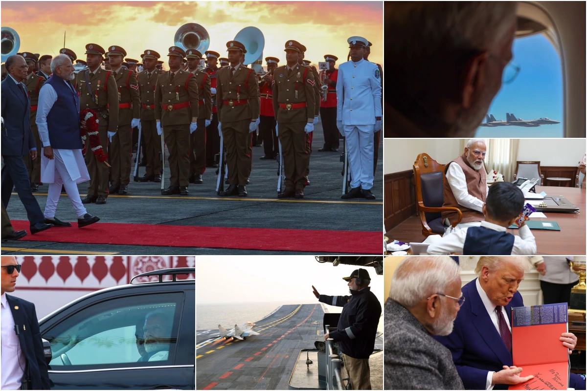 सऊदी अरब यात्रा के दौरान पीएम मोदी (PM Modi) के विमान को सऊदी एयरफोर्स के जेट्स ने एस्कॉर्ट किया. मॉरीशस के पोर्ट लुईस में पीएम नविन रामगूलाम के साथ पीएम मोदी का भव्य स्वागत हुआ, जो दोनों देशों के बीच मजबूत संबंधों को दर्शाता है. एक मजेदार क्षण में पीएम मोदी ने एक बच्चे के साथ समय बिताया, जो उनकी सरल और सहज व्यक्तित्व को उजागर करता है. गोवा में श्री संस्थान गोकर्ण पार्टगली जीवोत्तम मठ में पीएम मोदी. गोवा में ही, आईएनएस विक्रांत पर एयर पावर डेमो देखते हुए पीएम मोदी ने हाथ हिलाया, जो देश की नौसेना शक्ति का प्रदर्शन था. इसके अलावा, व्हाइट हाउस में अमेरिका के राष्ट्रपति डोनाल्ड ट्रंप ने पीएम मोदी को पुस्तक भेंट की.