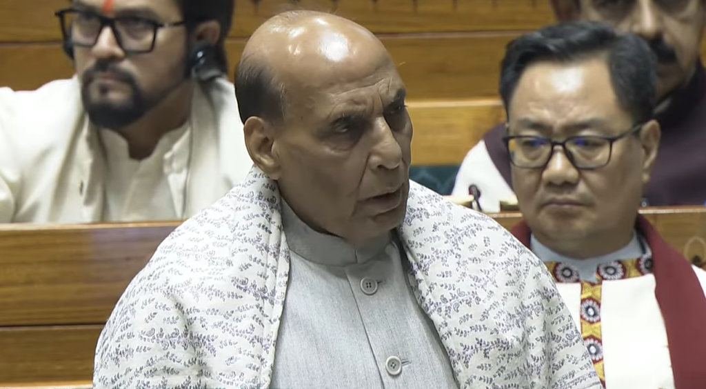 Rajnath Singh speaking in Lok Sabha during Vande Mataram