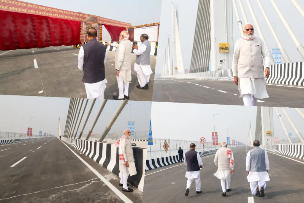PM Narendra Modi inaugurating Kumar Bhaskar Varman Bridge