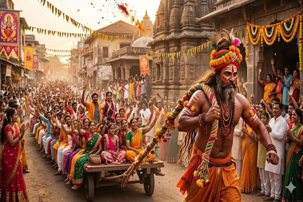 बुरहानपुर में नवरात्र पर अनोखी परंपरा: भगत खींचता है सैकड़ों लोगों से भरी गाड़ियां