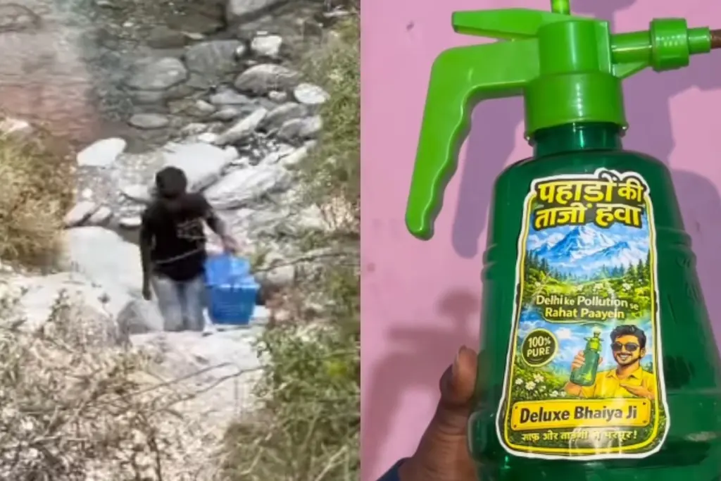 Ajab Gajab delhi-man-selling-mountain-air-bottles-for-50-rupees-viral-video