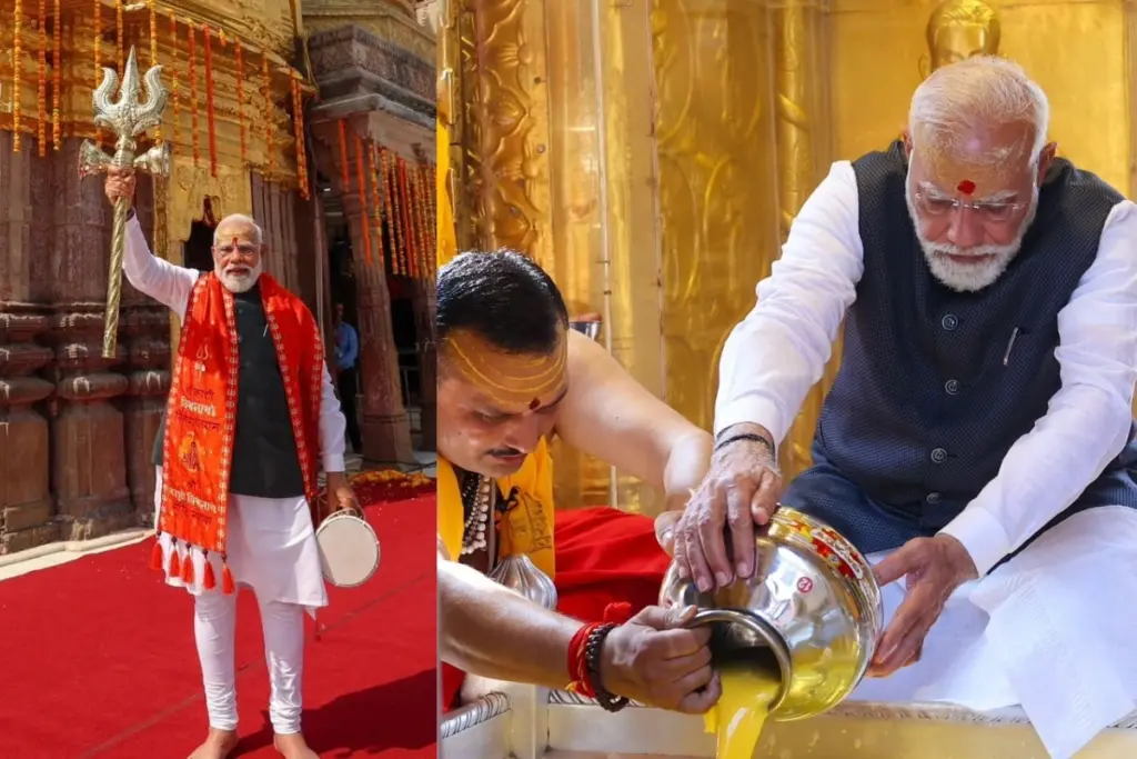 PM Modi Mega 14km Roadshow in Varanasi Holds Trishul and Damru at Kashi Vishwanath