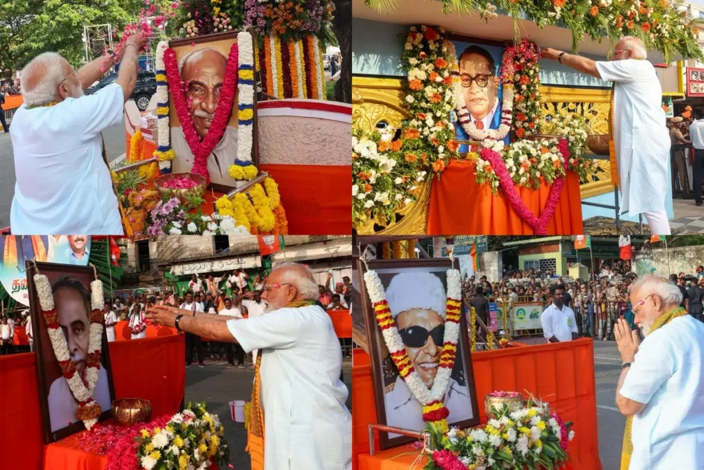 pm modi nagercoil roadshow tribute tamil nadu leaders 2026