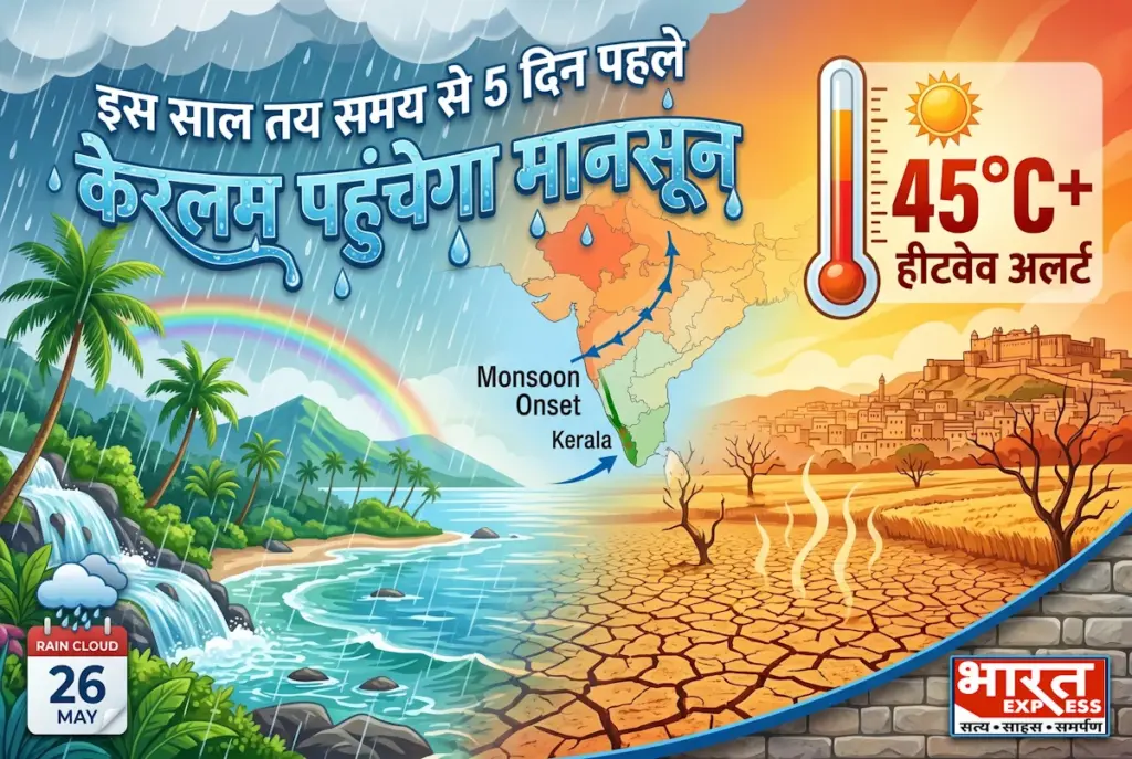इस बार तय समय से 5 दिन पहले मानसून की एंट्री, 26 मई को केरल में बरसेंगे बदरा