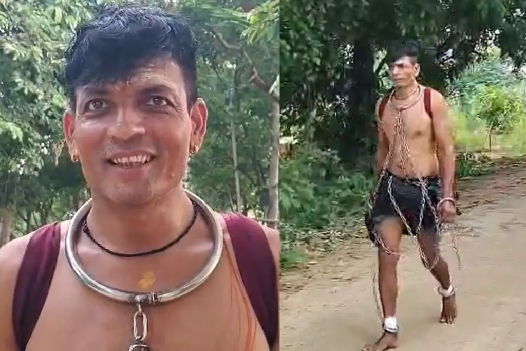 Munger Ex-Army Man Walks To Deoghar Wrapped In Iron Chains For World Peace