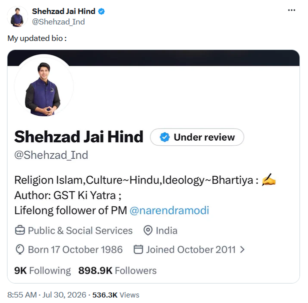 Shehzad Poonawalla X bio updated