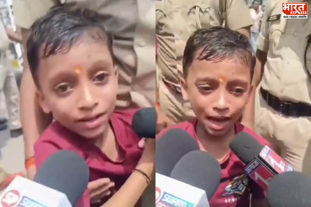 पटना में BPSC TRE-4 प्रदर्शन के दौरान बस पर तिरंगा और माइक लिए भाषण देता 6 साल का आदित्य.