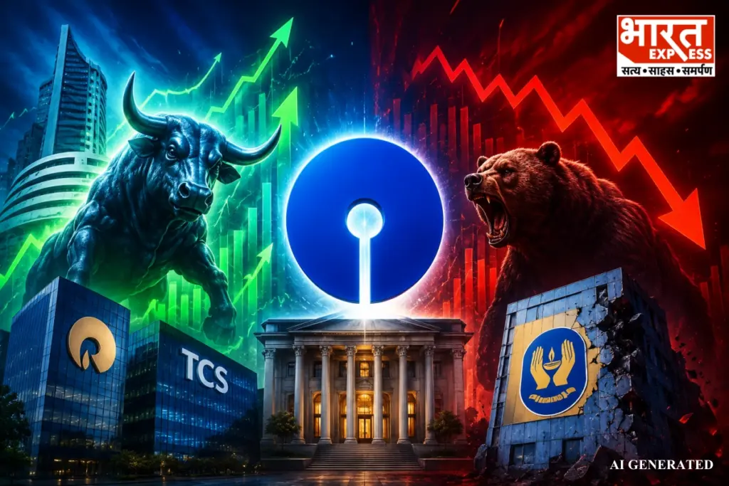 SBI Market Cap Crosses 10 Lakh Crore Reliance TCS Gain LIC Loses
