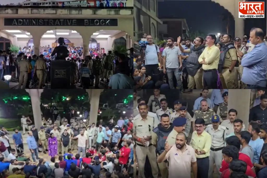 छात्रा की मौत के विरोध में LNIPE ग्वालियर में प्रदर्शन करते और भूख हड़ताल पर बैठे छात्र.