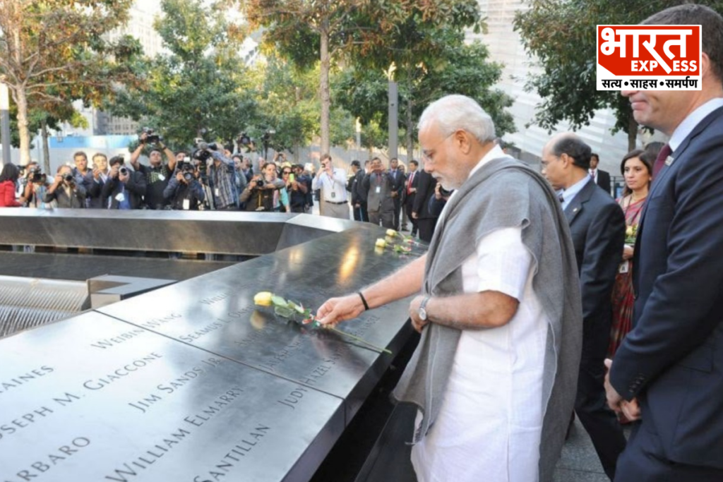 Prime Minister Narendra Modi paying tribute on the 25th anniversary of the 9/11 World Trade Center terror attacks, delivering a strong global message against cross-border terrorism