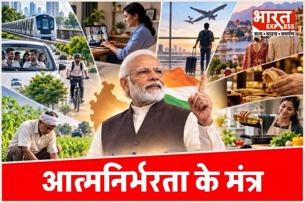Economic Self Reliance India, PM Modi Seven Appeals, Atmanirbhar Bharat Economy, Import Reduction India, Forex Reserves Conservation, Fuel Saving Public Transport, Work From Home Hybrid Model, Destination Wedding India, Gold Import Reduction, Edible Oil Consumption