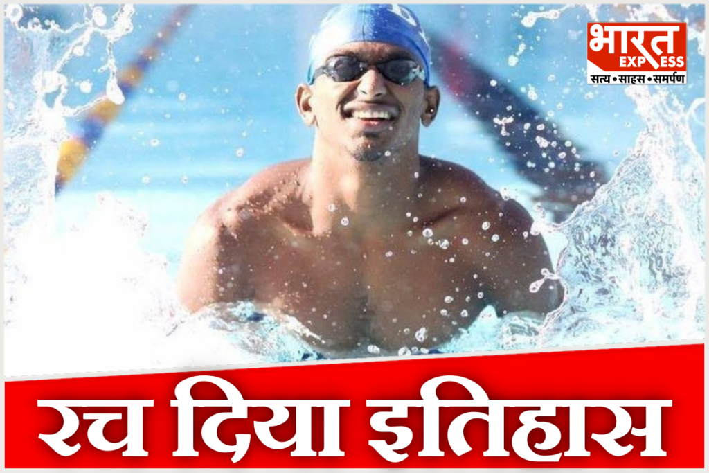 Indian swimmer Sajan Prakash, highlighting his historic direct qualification for the Olympics, national records, and Arjuna Award