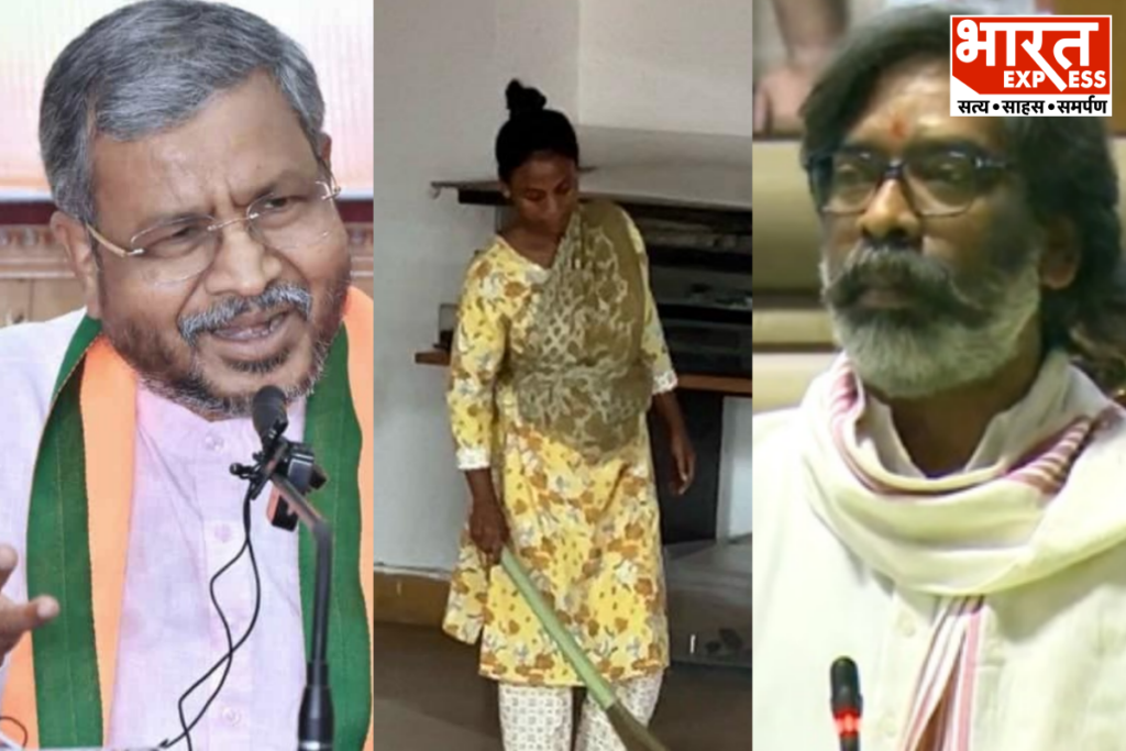 viral controversy of gold medallist Sunita Oraon sweeping floors in Jharkhand, alongside reactions from opposition leader Babulal Marandi